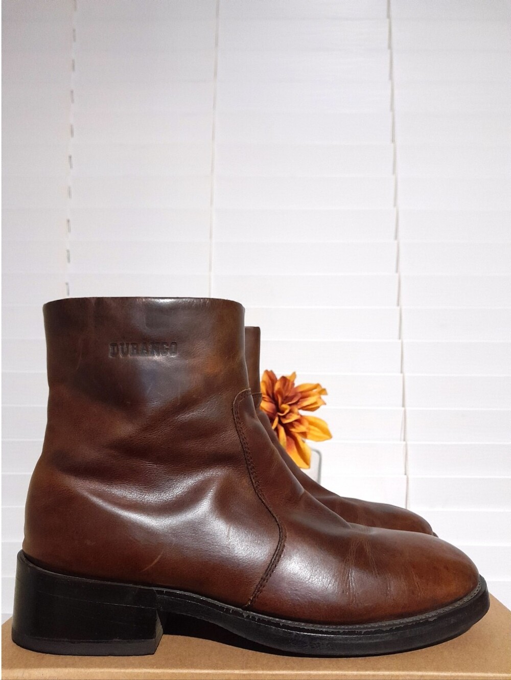 Vintage Y2k 2004 Durango Brown Leather Square Toe Side Zip Biker Ankle Boots 10D